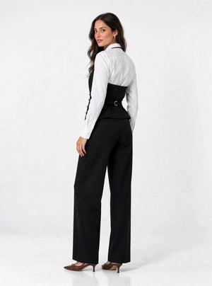 Noir Halter Vest - back view with buckle strap