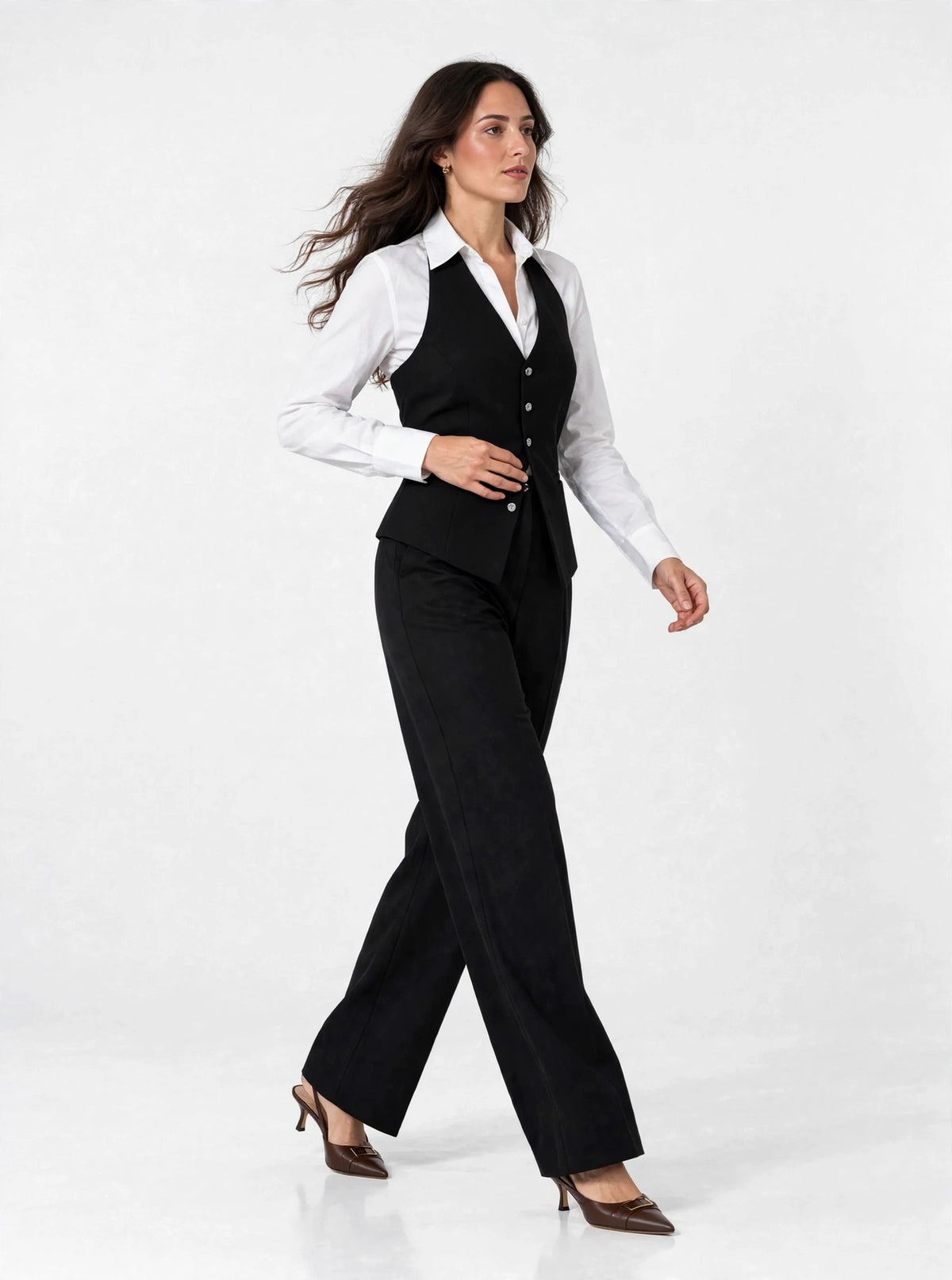 Noir Halter Vest - walking view